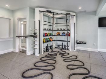 Fitness center with med balls and ropes